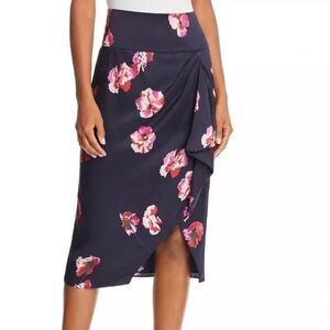 Joie Alphina Tulip Skirt Faux Wrap Drape Floral Knee Length Navy Size 4 Romantic